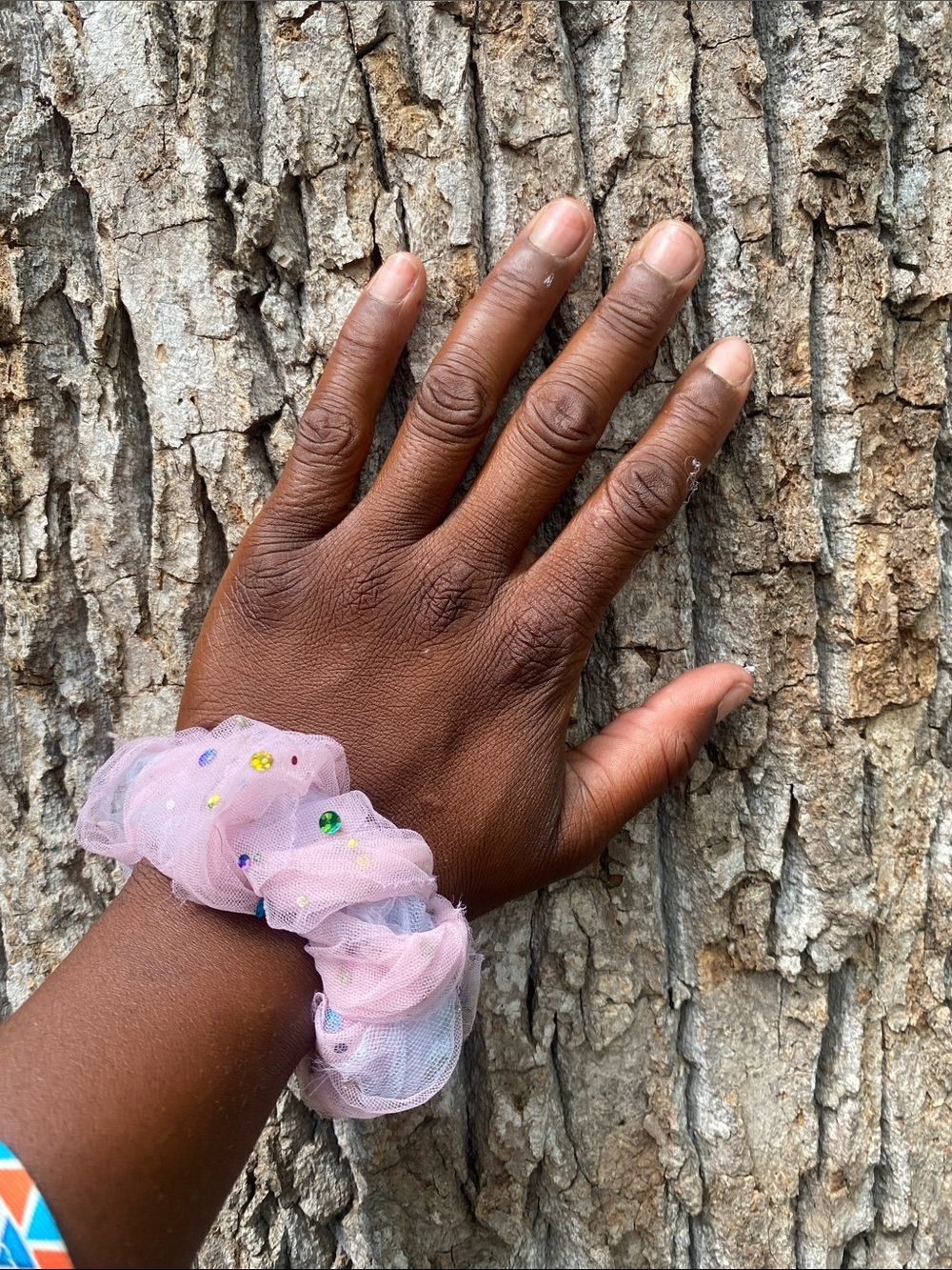 Pink Tulle Beaded Bracelet Scrunchie - Lightweight Women's Bracelet